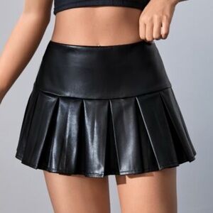 Haute Monde Black Faux Leather Skater Skirt